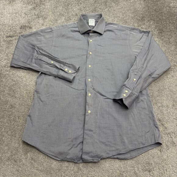 Brooks Brothers Vintage 90s Dress Shirt Mens 16.5 34 Blue Twill Egyptian Cotton - Picture 1 of 14